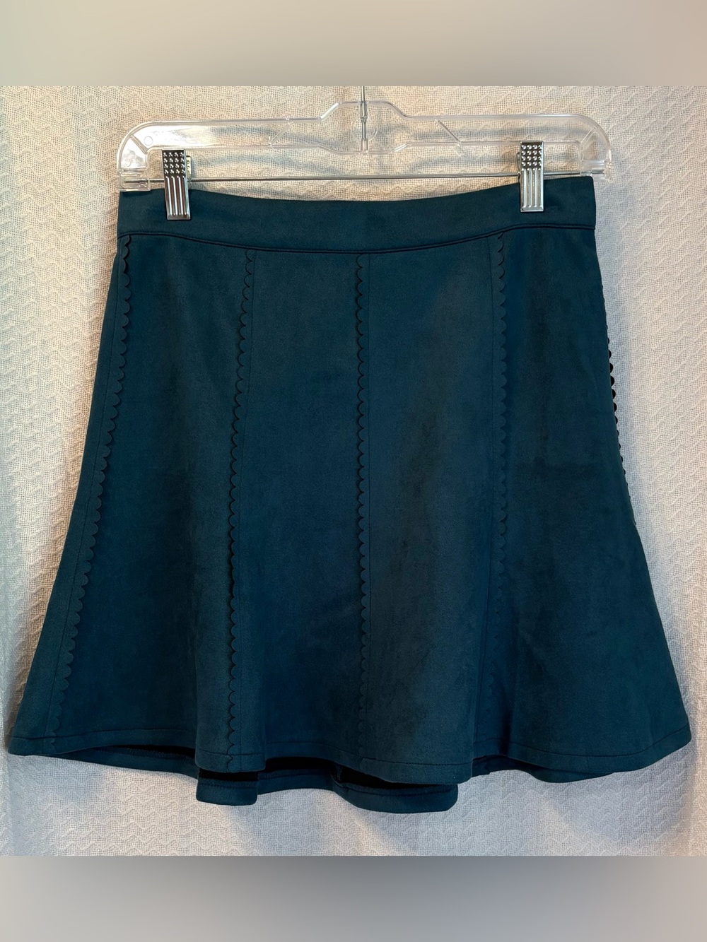 Alya Deep Teal Boho Faux Suede Skater Mini Skirt from Francesca‘s.   Size M.